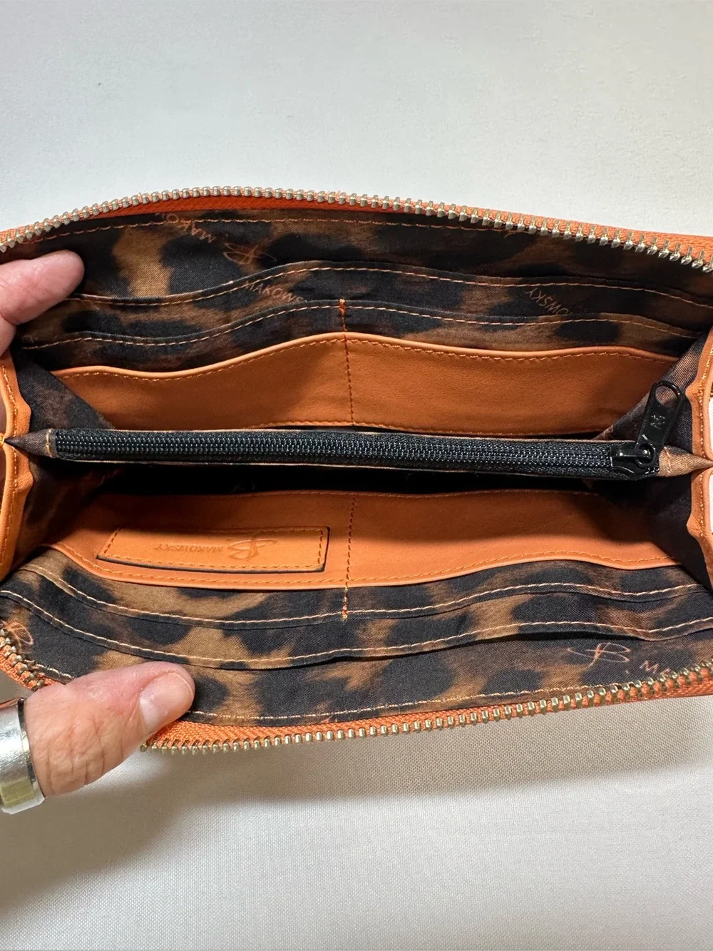 B. Makowsky Peach Leather Studded Hobo Bag Zip Wallet Set Leopard Lining Y2K⁠